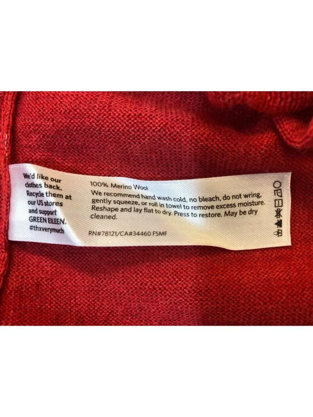 Eileen Fisher Italian Merino Wool V Neck Long Sleeve Red Sweater Size SP